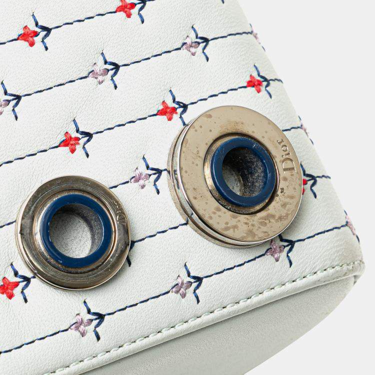 Pre Owned Dior White Medium Calfskin Embroidered Flower Lady Dior