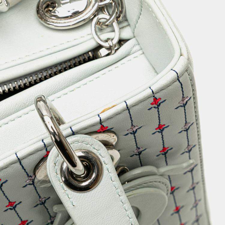 Pre Owned Dior White Medium Calfskin Embroidered Flower Lady Dior