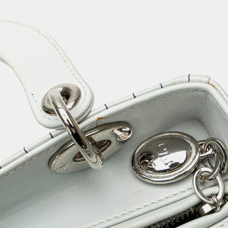 Pre Owned Dior White Medium Calfskin Embroidered Flower Lady Dior