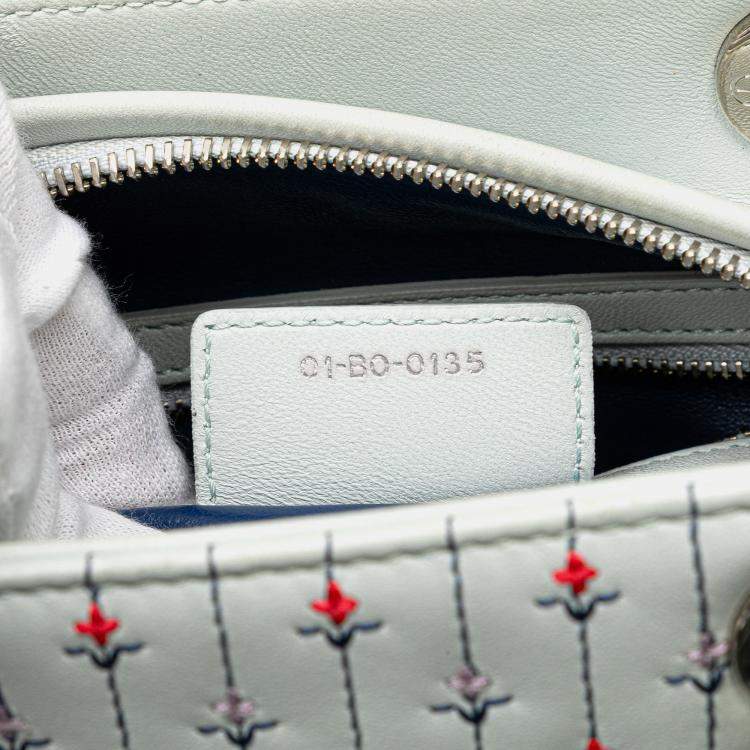 Pre Owned Dior White Medium Calfskin Embroidered Flower Lady Dior