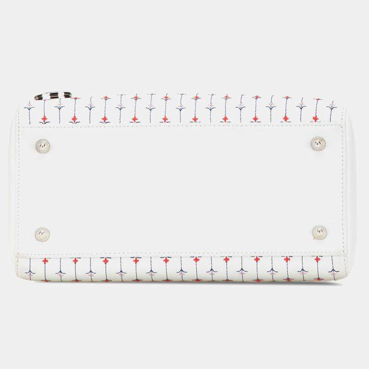 Pre Owned Dior White Medium Calfskin Embroidered Flower Lady Dior