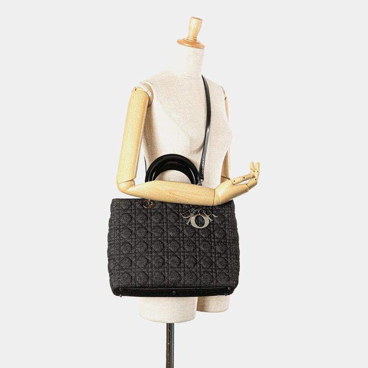مملوكة مسبقًا Dior Black Large Denim Cannage Lady Dior