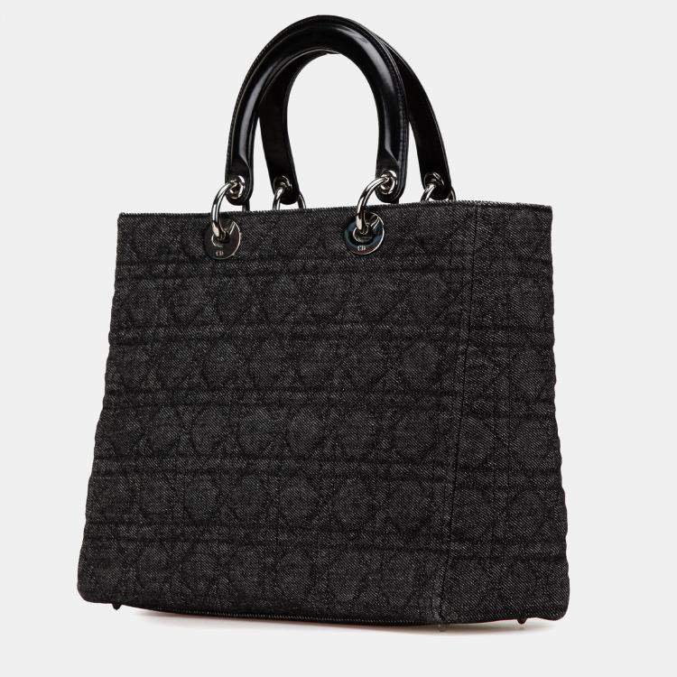 مملوكة مسبقًا Dior Black Large Denim Cannage Lady Dior