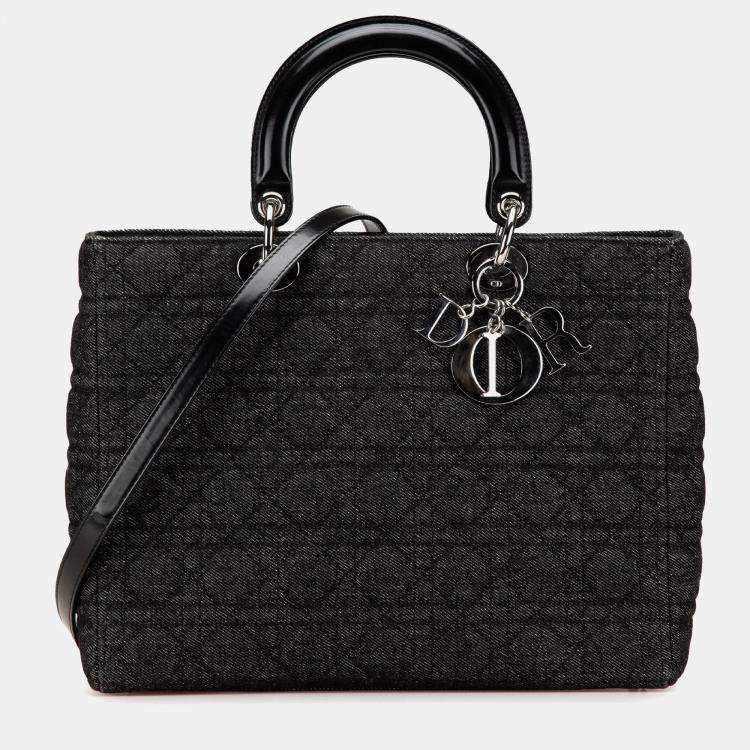 مملوكة مسبقًا Dior Black Large Denim Cannage Lady Dior