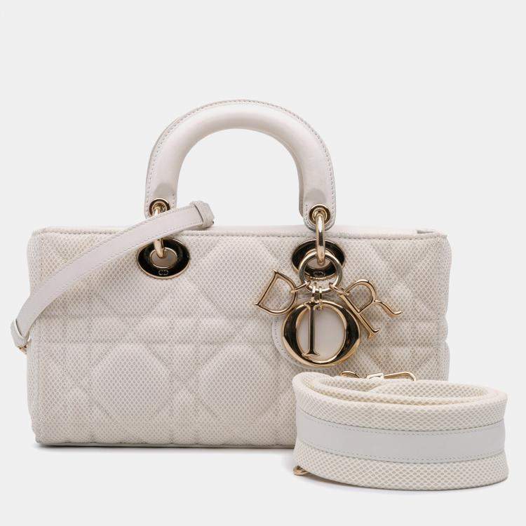 Pre Owned Dior White Medium Technical Fabric Macrocannage Lady D Joy