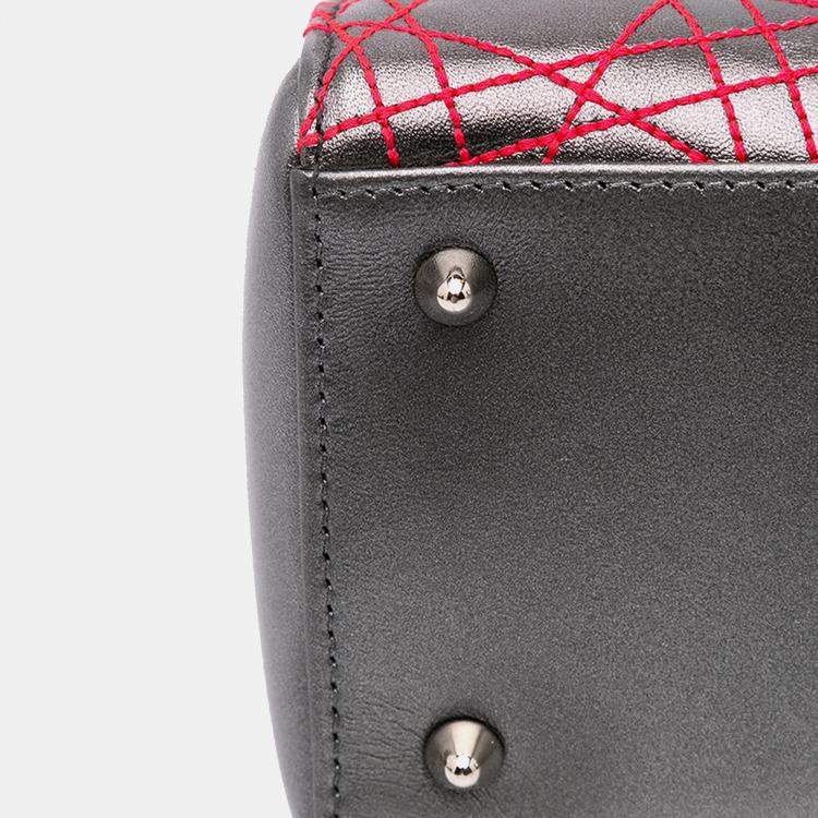 Pre Owned Dior Grey Anselm Reyle Medium Metallic Lambskin Cannage Lady Dior