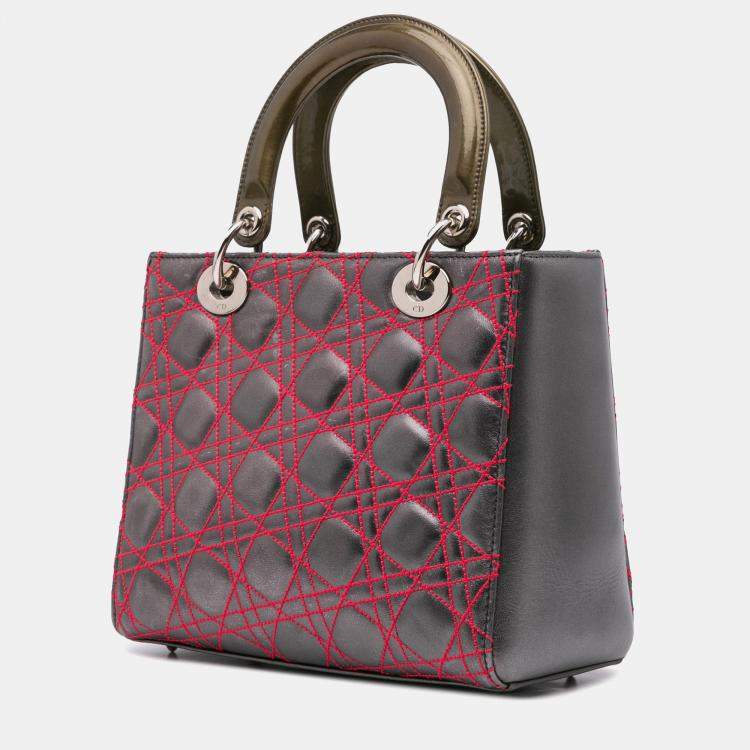 Pre Owned Dior Grey Anselm Reyle Medium Metallic Lambskin Cannage Lady Dior