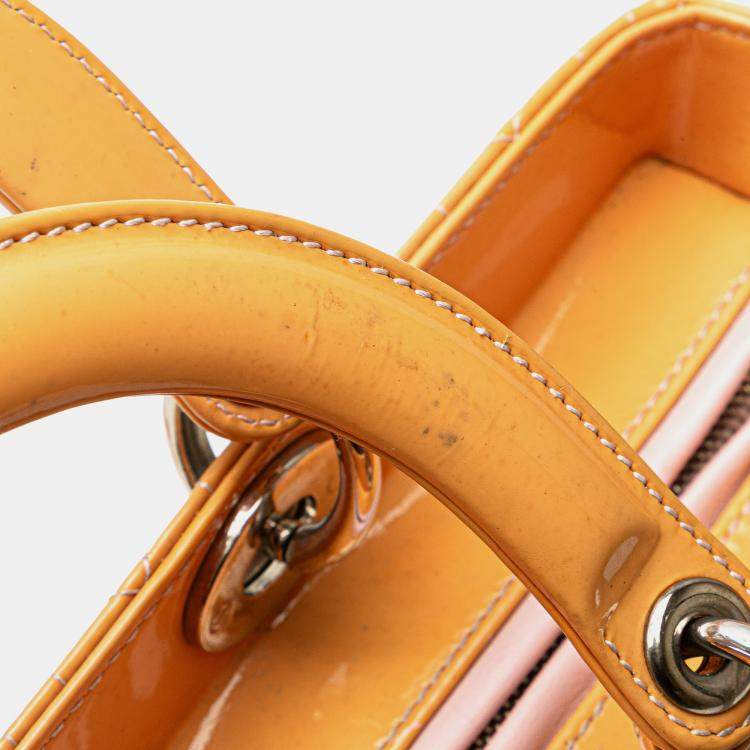 Pre Owned Dior Brown Large Patent Cannage Lady Dior