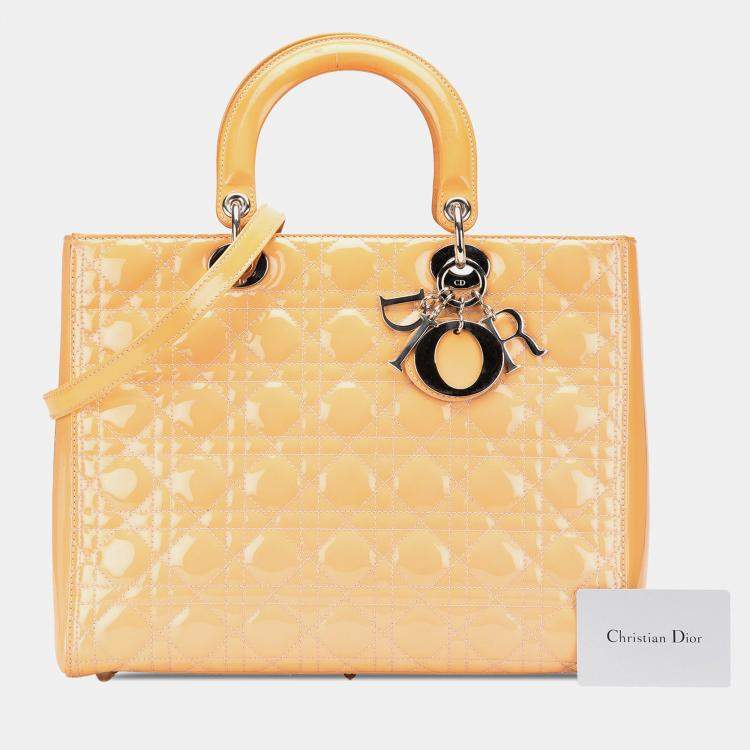 Pre Owned Dior Brown Large Patent Cannage Lady Dior