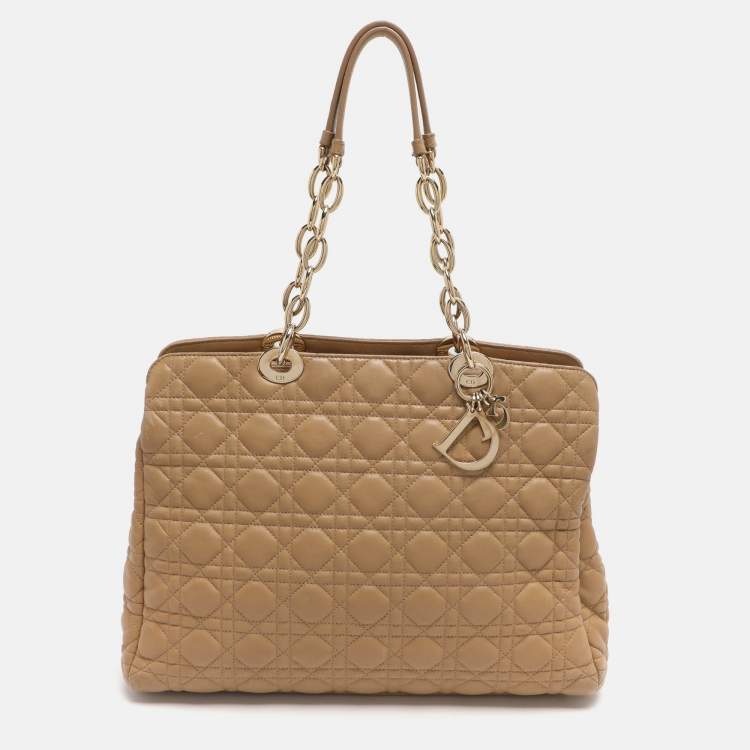 Pre Owned Dior Soft Lady Dior Large Beige Cannage Leather Shopping Tote