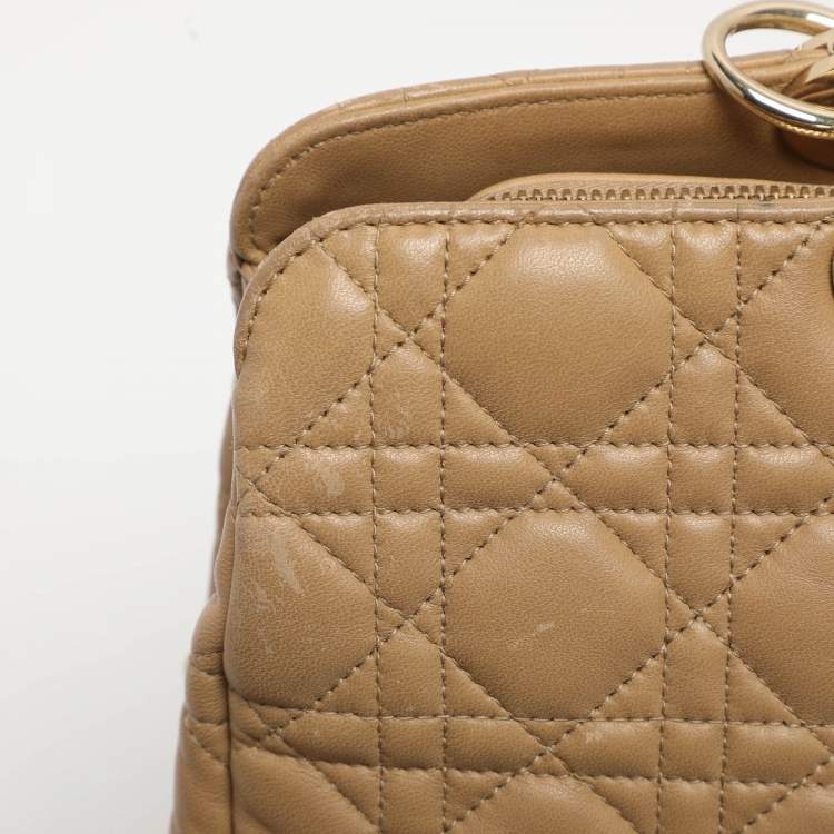 Pre Owned Dior Soft Lady Dior Large Beige Cannage Leather Shopping Tote