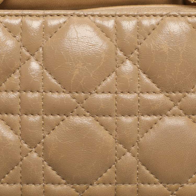 Pre Owned Dior Soft Lady Dior Large Beige Cannage Leather Shopping Tote