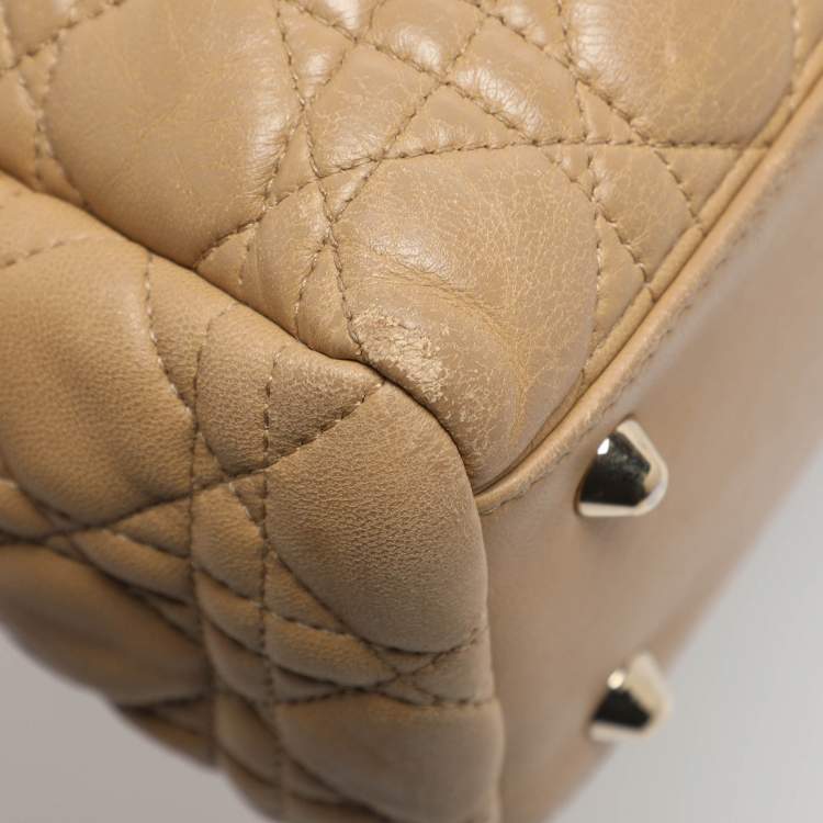 Pre Owned Dior Soft Lady Dior Large Beige Cannage Leather Shopping Tote