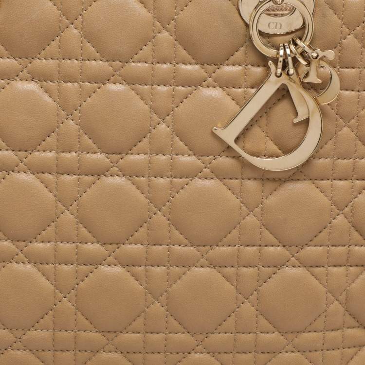 Pre Owned Dior Soft Lady Dior Large Beige Cannage Leather Shopping Tote