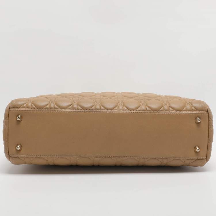 Pre Owned Dior Soft Lady Dior Large Beige Cannage Leather Shopping Tote