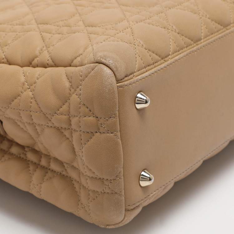 Pre Owned Dior Soft Lady Dior Large Beige Cannage Leather Shopping Tote