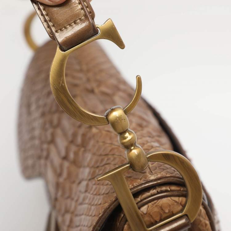مملوكة مسبقًا Dior Saddle Beige Patent Leather and Python Leather Saddle Bag