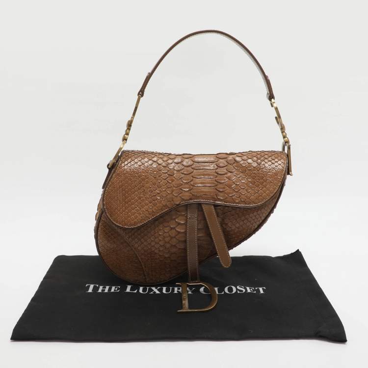مملوكة مسبقًا Dior Saddle Beige Patent Leather and Python Leather Saddle Bag