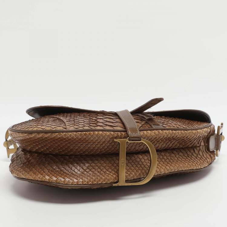 مملوكة مسبقًا Dior Saddle Beige Patent Leather and Python Leather Saddle Bag