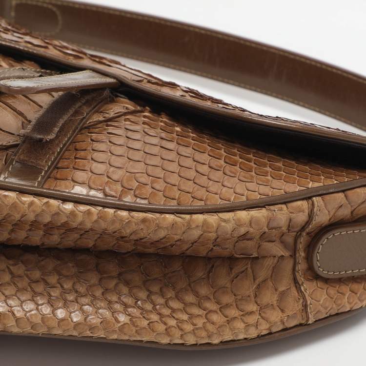 مملوكة مسبقًا Dior Saddle Beige Patent Leather and Python Leather Saddle Bag