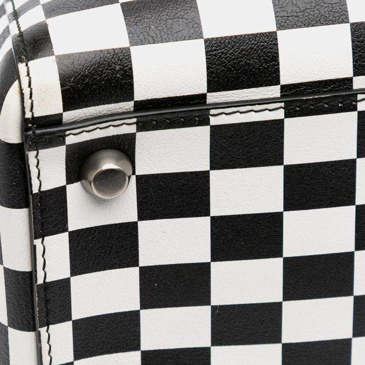 Pre Owned Dior Black White Medium Calfskin Checkered Lady Dior