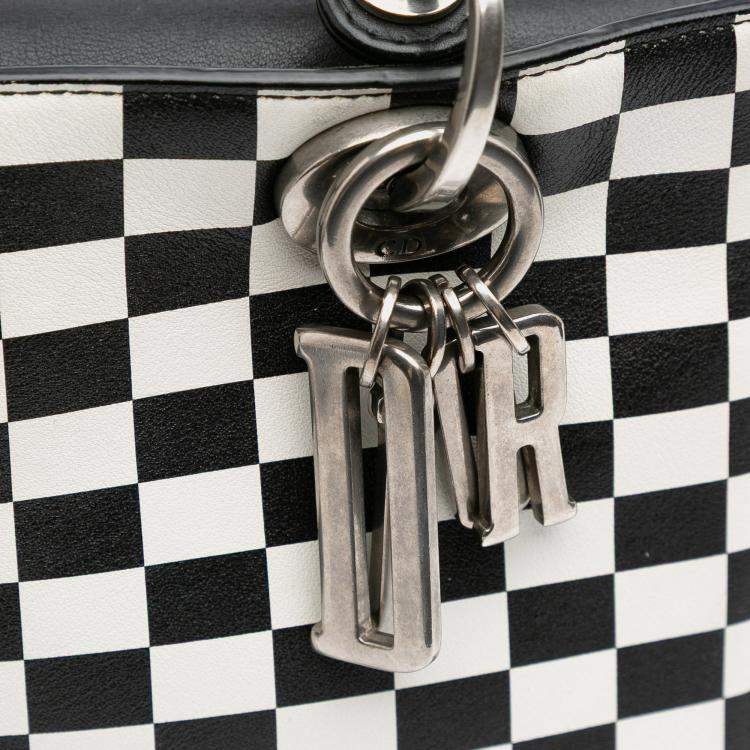 Pre Owned Dior Black White Medium Calfskin Checkered Lady Dior