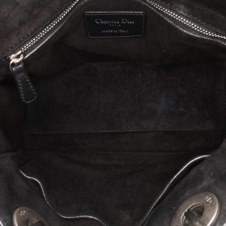 Pre Owned Dior Black White Medium Calfskin Checkered Lady Dior