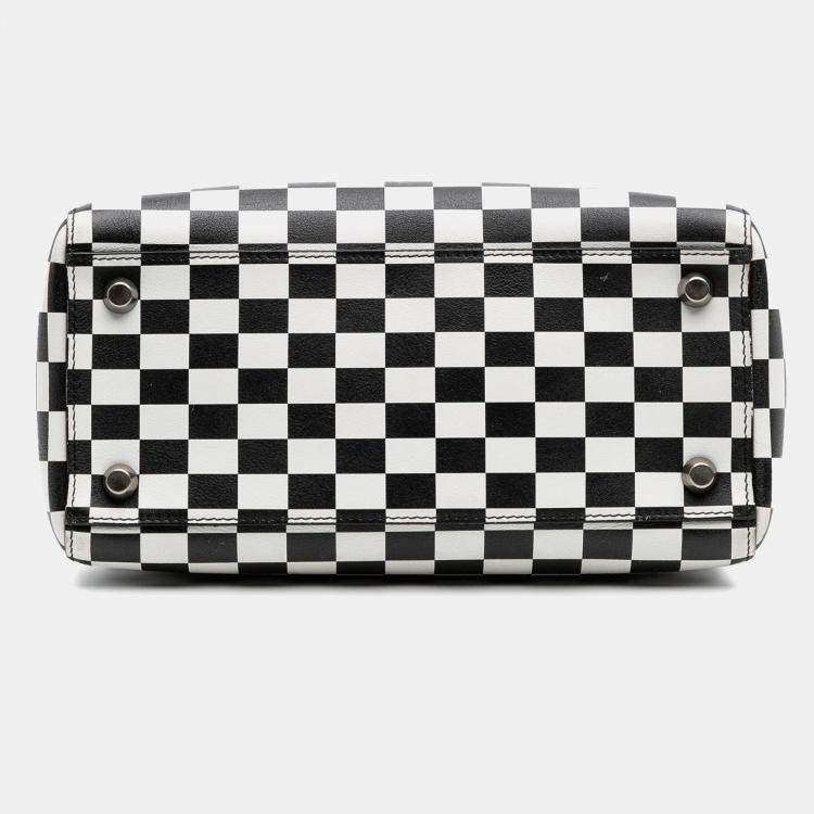 Pre Owned Dior Black White Medium Calfskin Checkered Lady Dior