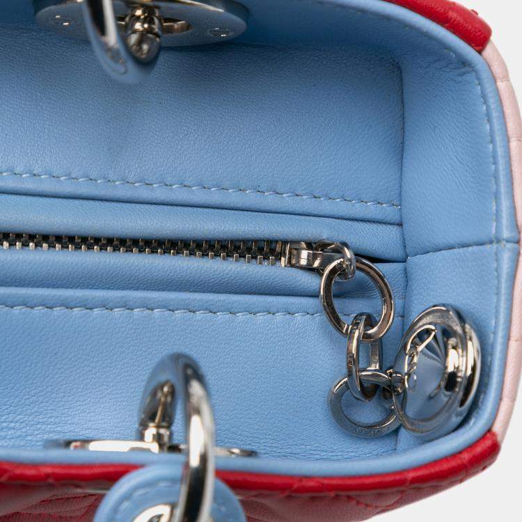 Pre Owned Dior Red Medium Tricolor Lambskin Cannage Lady Dior