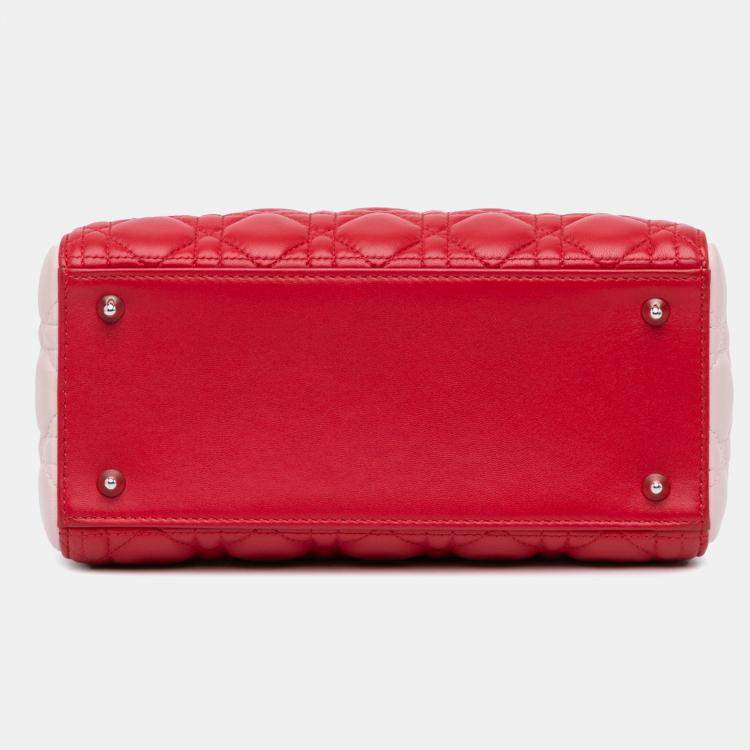 Pre Owned Dior Red Medium Tricolor Lambskin Cannage Lady Dior