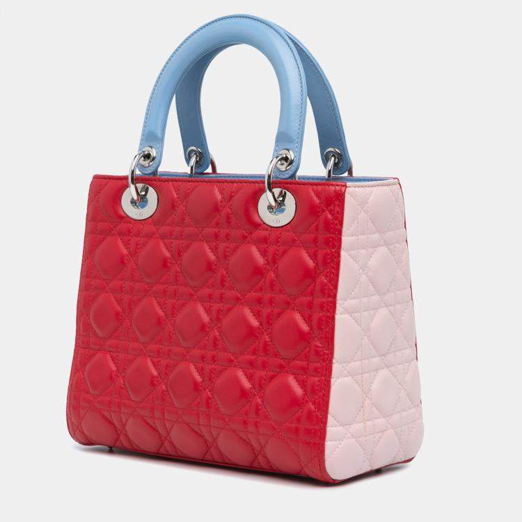 Pre Owned Dior Red Medium Tricolor Lambskin Cannage Lady Dior