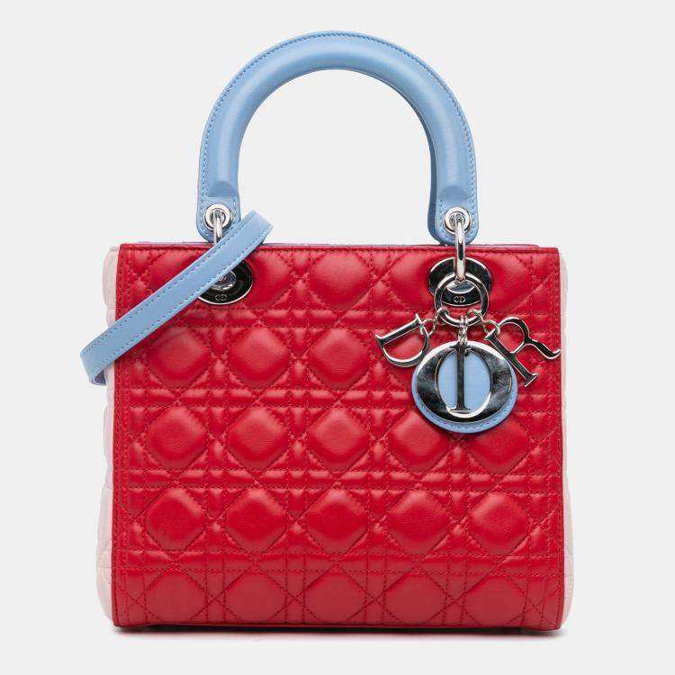 Pre Owned Dior Red Medium Tricolor Lambskin Cannage Lady Dior