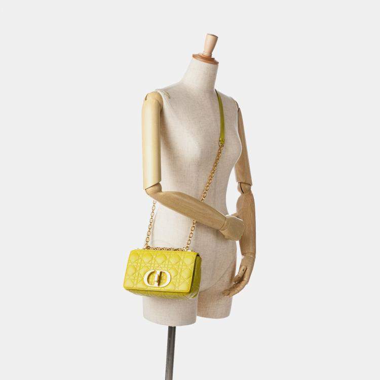 Pre Owned Dior Yellow Small Calfskin Cannage Caro Bag