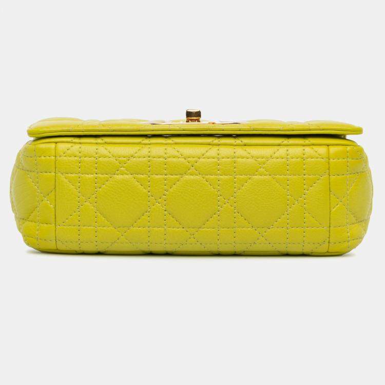 Pre Owned Dior Yellow Small Calfskin Cannage Caro Bag