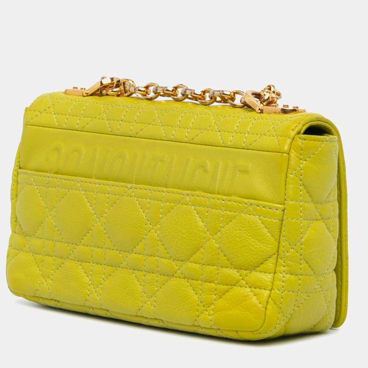 Pre Owned Dior Yellow Small Calfskin Cannage Caro Bag