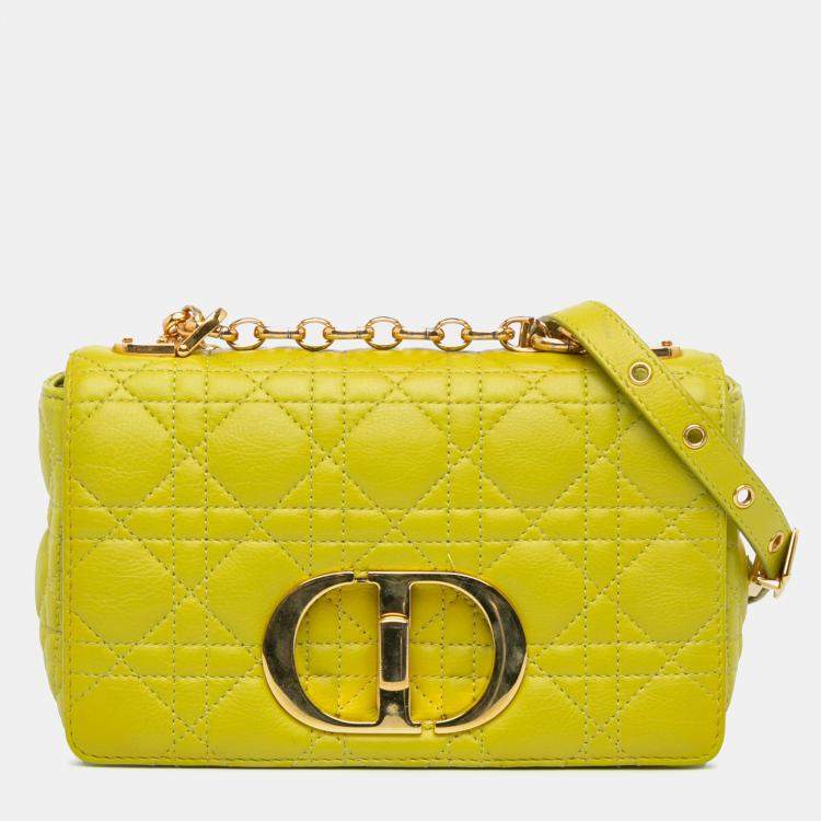 Pre Owned Dior Yellow Small Calfskin Cannage Caro Bag