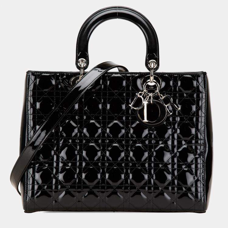 Pre Owned Dior Black Large Patent Cannage Lady Dior