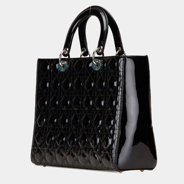 Pre Owned Dior Black Large Patent Cannage Lady Dior