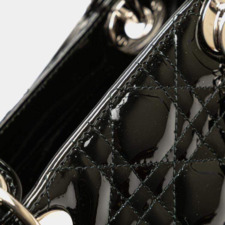 Pre Owned Dior Black Large Patent Cannage Lady Dior
