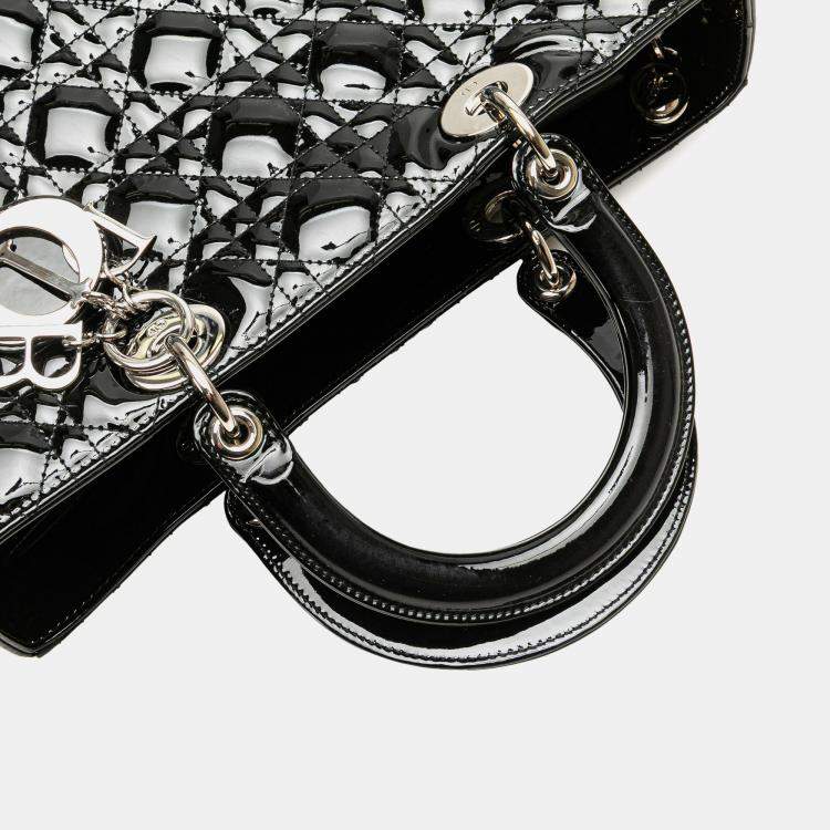 Pre Owned Dior Black Large Patent Cannage Lady Dior