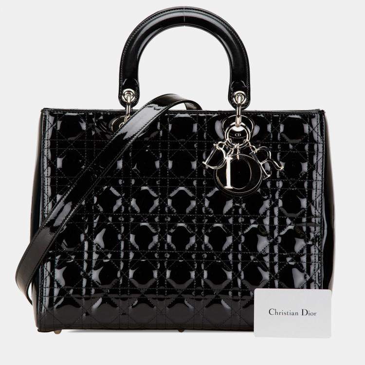 Pre Owned Dior Black Large Patent Cannage Lady Dior