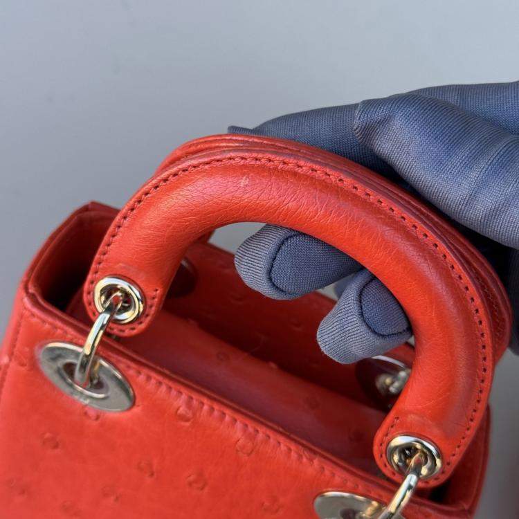 Pre Owned Dior Mini Lady Dior orange ostrich leather