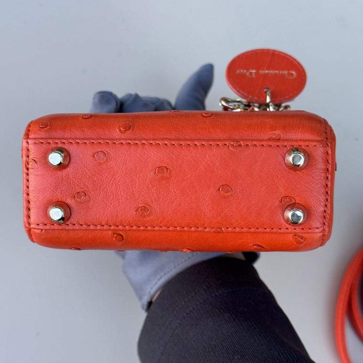 Pre Owned Dior Mini Lady Dior orange ostrich leather