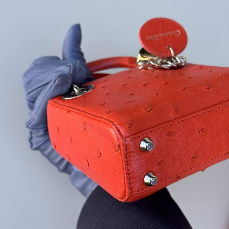 Pre Owned Dior Mini Lady Dior orange ostrich leather