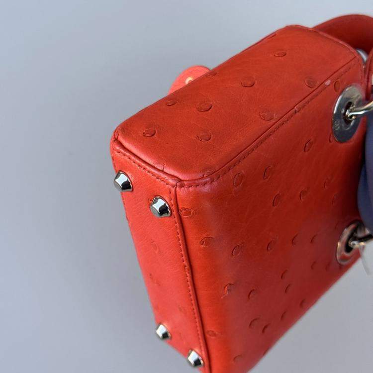 Pre Owned Dior Mini Lady Dior orange ostrich leather