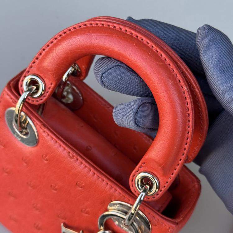 Pre Owned Dior Mini Lady Dior orange ostrich leather