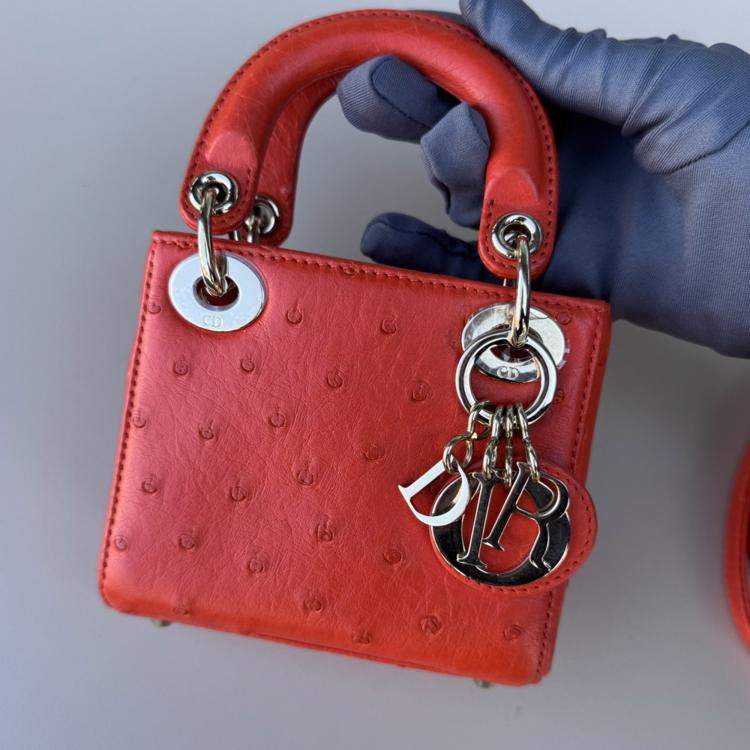 Pre Owned Dior Mini Lady Dior orange ostrich leather