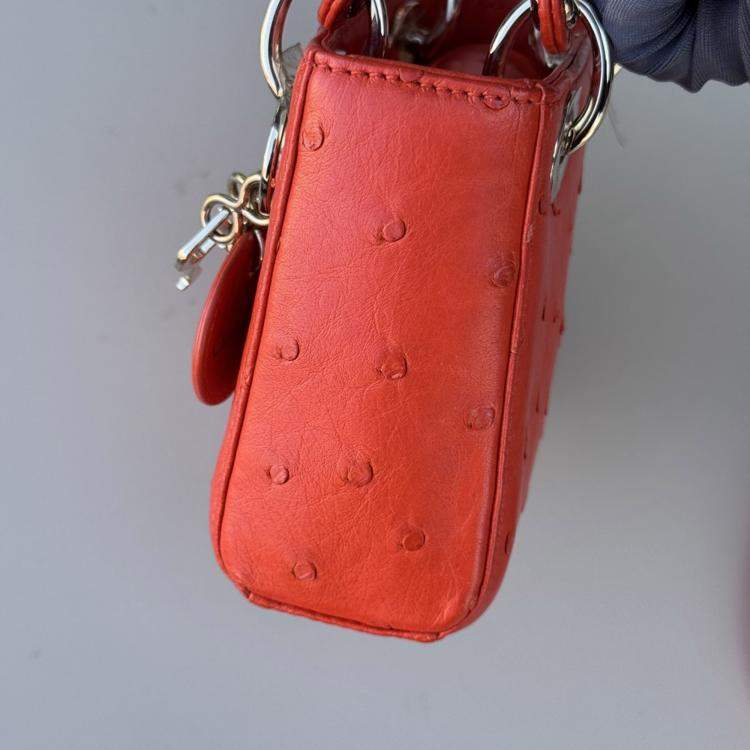 Pre Owned Dior Mini Lady Dior orange ostrich leather