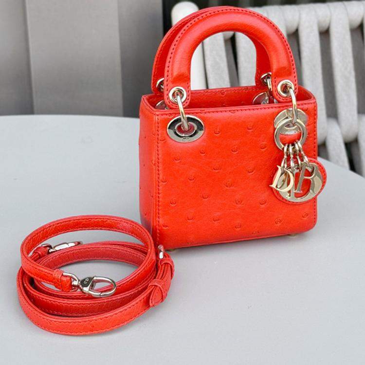 Pre Owned Dior Mini Lady Dior orange ostrich leather