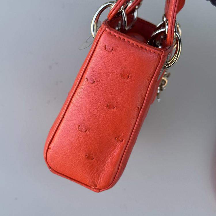 Pre Owned Dior Mini Lady Dior orange ostrich leather